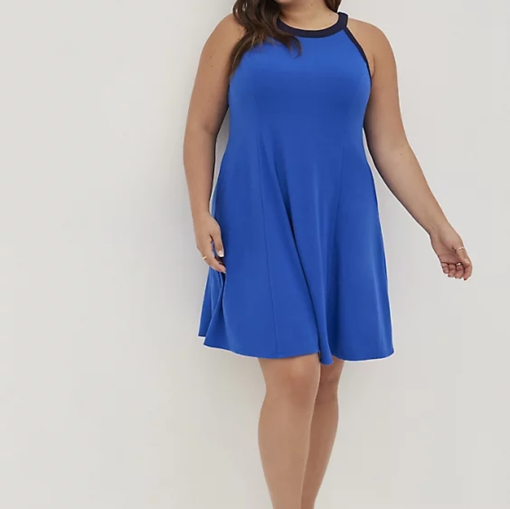 Torrid Blue Stretchy Ribbed Sleeveless Trapeze A-Line Midi Dress 3X NWT